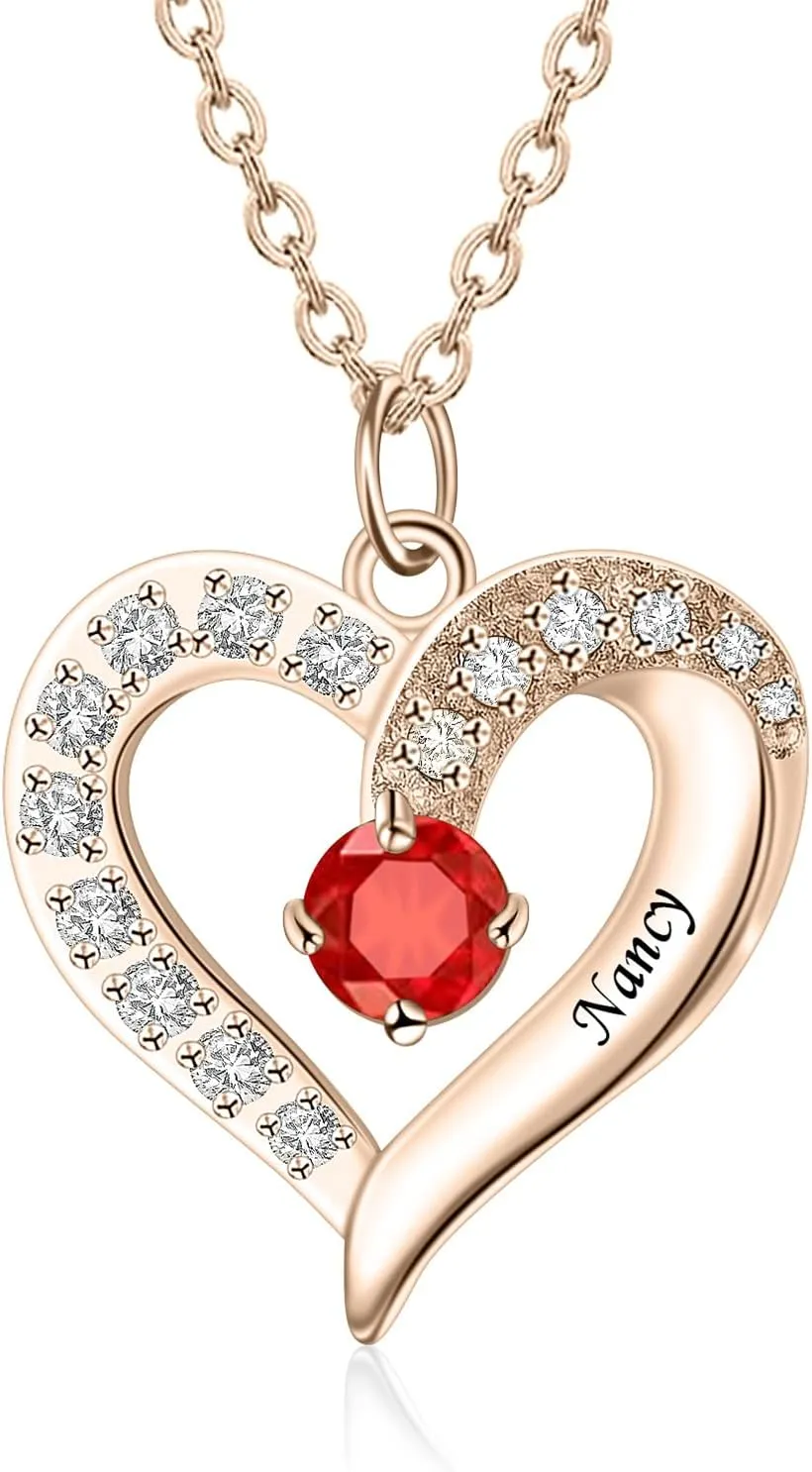 BAUMA AUTO 925 Sterling Silver Personalized Mother Heart Necklace with 1-5 Simulated Birthstones Mother Women Necklaces Custom Engraved Names Family Jewelry Gift for Mom Grandma