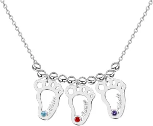 BAUMA AUTO Personalized Mother Name Necklace 1-8 Custom Baby Feet Pendant Necklace for Mom with Simulated Birthstone Free Engraving Baby Name or Date Family Jewelry for Mother's day Christmas Gift