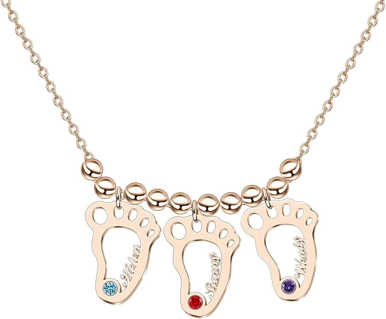 BAUMA AUTO Personalized Mother Name Necklace 1-8 Custom Baby Feet Pendant Necklace for Mom with Simulated Birthstone Free Engraving Baby Name or Date Family Jewelry for Mother's day Christmas Gift