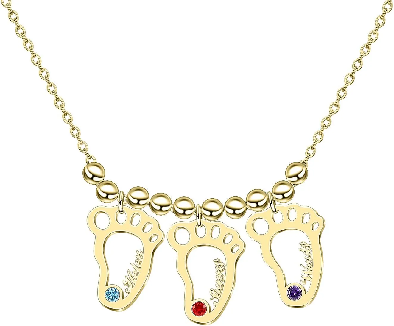 BAUMA AUTO Personalized Mother Name Necklace 1-8 Custom Baby Feet Pendant Necklace for Mom with Simulated Birthstone Free Engraving Baby Name or Date Family Jewelry for Mother's day Christmas Gift