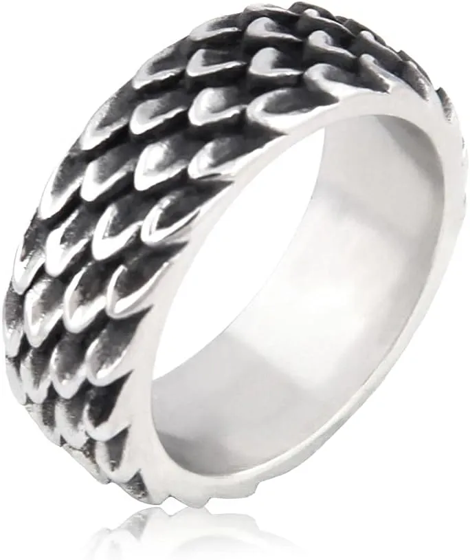 BAVIPOWER Viking Dragon Scales Ring Masculinity Unique Norse Mytholothy Stainless Steel Jewelry Powerful Amulet for Men Women
