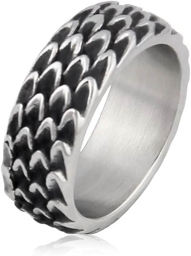 BAVIPOWER Viking Dragon Scales Ring Masculinity Unique Norse Mytholothy Stainless Steel Jewelry Powerful Amulet for Men Women