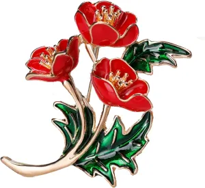 BEKECH Poppy Brooch Pin Rememorial Day Flower Brooch Enamel Poppy Brooches Being Jewelry Solider Remember Memorial Day Gift
