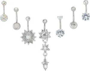 Belly Button Ring for Women Stainless Steel CZ Body Piercing Belly Ring Set Belly Piercing Dangling Cute Navel Rings Pack Surgical Steel Navel Rings for Women