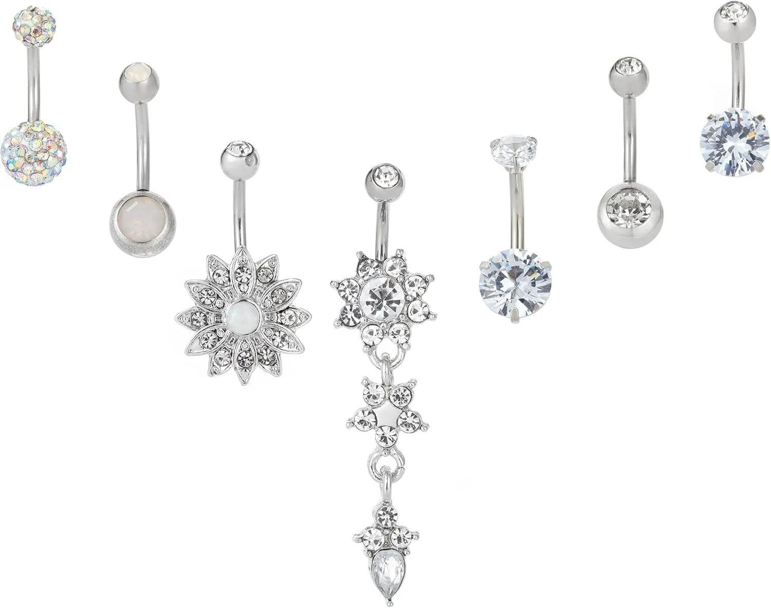 Belly Button Ring for Women Stainless Steel CZ Body Piercing Belly Ring Set Belly Piercing Dangling Cute Navel Rings Pack Surgical Steel Navel Rings for Women