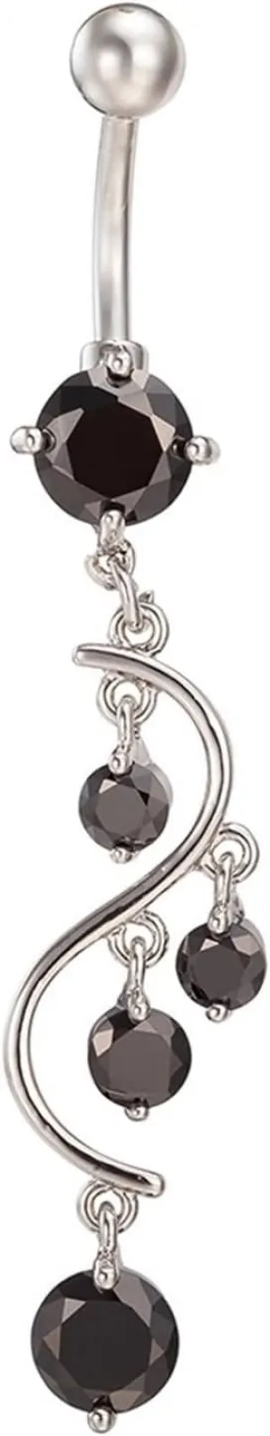 Belly Button Rings Dangle Sexy, Navel Rings for Women Surgical Steel Body Piercing Jewelry S Shape Flower with Cubic Zirconia