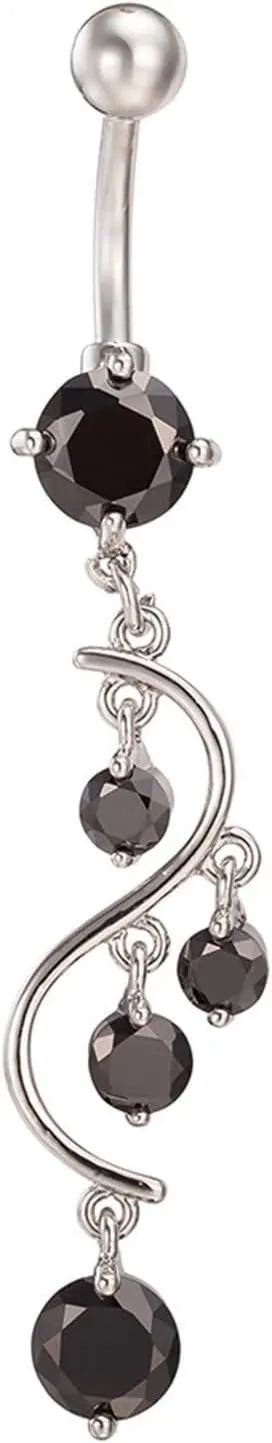 Belly Button Rings Dangle Sexy, Navel Rings for Women Surgical Steel Body Piercing Jewelry S Shape Flower with Cubic Zirconia