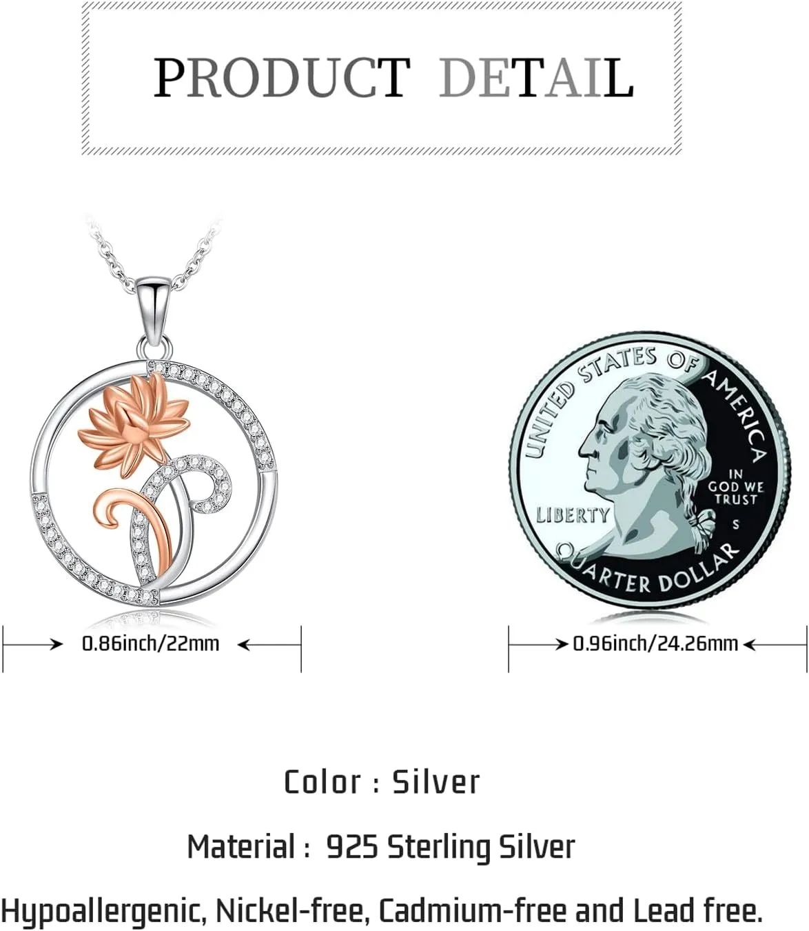 Birth Flower Necklace 925 Sterling Sliver Natural Pendant Jewelry Birthday Gifts for Women Mom Hikers Campers