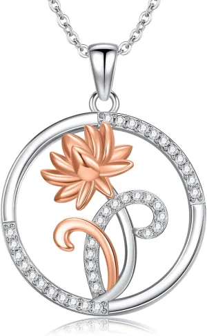 Birth Flower Necklace 925 Sterling Sliver Natural Pendant Jewelry Birthday Gifts for Women Mom Hikers Campers