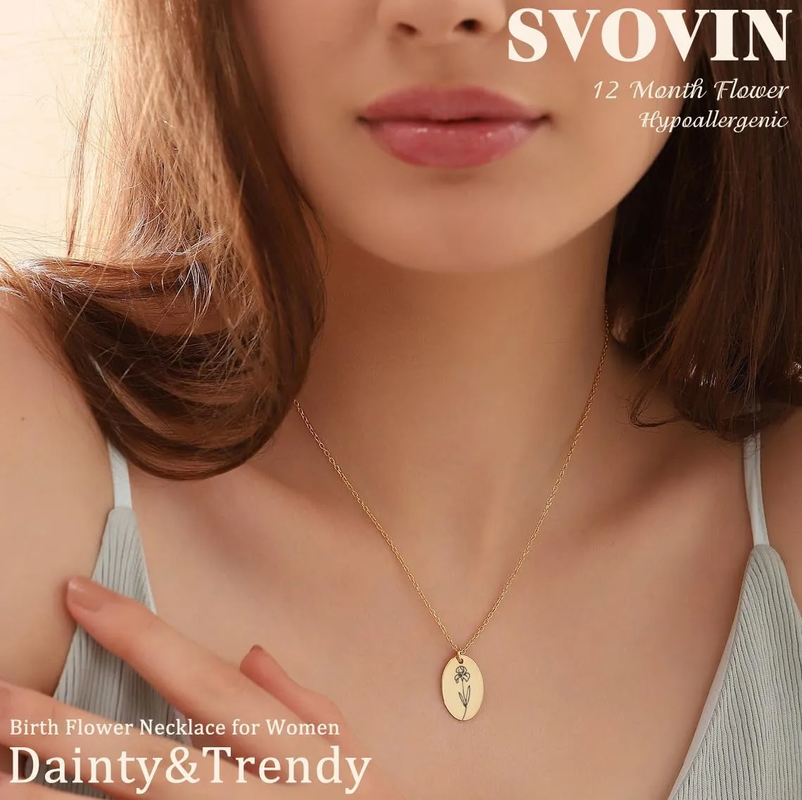 Birth Flower Necklace for Women 18k Gold Plated Custom Floral Pendant Necklaces Dainty Birth Month Flower Oval Coin Pendant Necklace Personalized Jewelry For Her