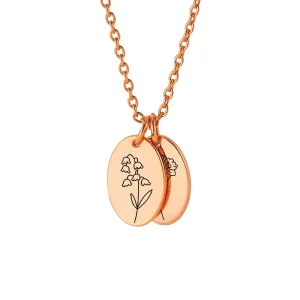 Birth Flower Necklace Personalized 18K Gold Plated Oval Coin Necklace For Women Dainty Flower Necklace Custom Name Jewelry Gift For Mom Birthday Gift For Her Wife Girlfriend Christmas Gift