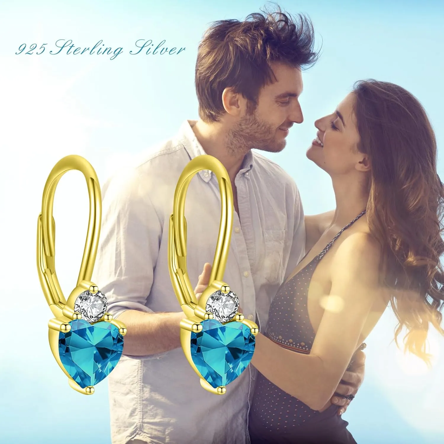 Birthstone Earrings Dangle Sterling Silver Leverback Birthstone CZ Heart Dangle Birthstone Jewelry Gifts for Women Birthday Mother's Day