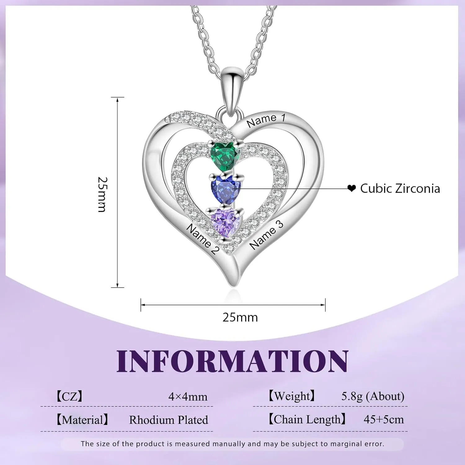 Birthstone Necklace for Women,Gifts for Mothers Day Personalized Heart Pendant Necklace with Birthstones,Custom Engraved Name Necklace Jewelry Gift for Mom Wife Grandma