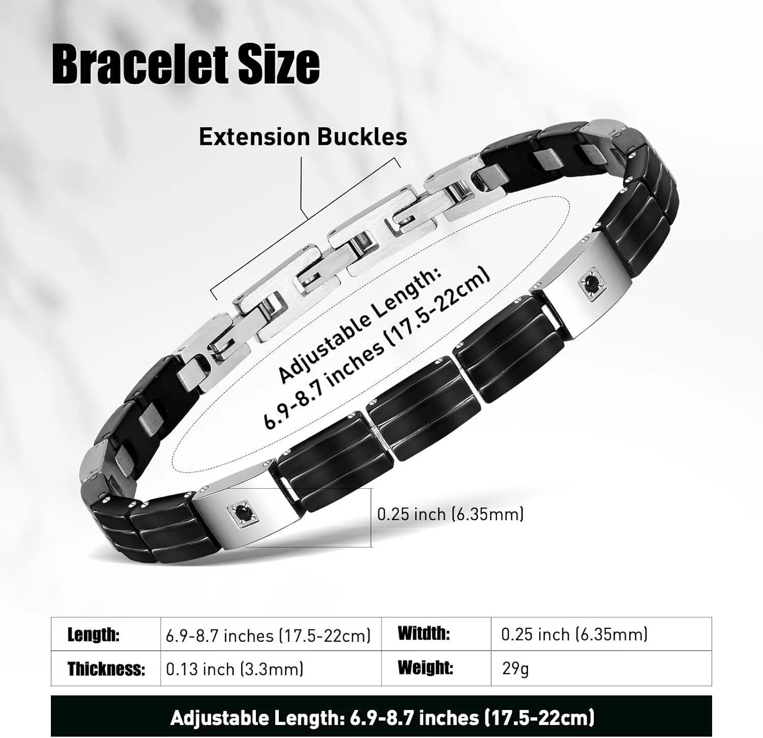 Black Bracelets for Men, Link Chain Stainless Steel Bracelet for Men, Charm Jewelry for Birthday Annivesary Fathers Day Valentines, Dad Husband Boyfriend,Casual Trendy Cool Adjustable
