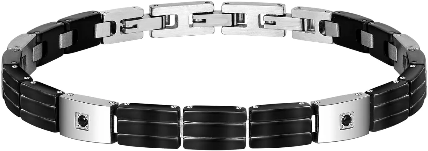 Black Bracelets for Men, Link Chain Stainless Steel Bracelet for Men, Charm Jewelry for Birthday Annivesary Fathers Day Valentines, Dad Husband Boyfriend,Casual Trendy Cool Adjustable