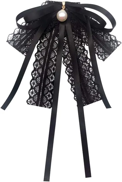 Black lace Bow Tie Brooches for Girl Women Fashion jabot collar brooch pins Pre-Tied Neck Tie Shirt Corsage Neck Tie