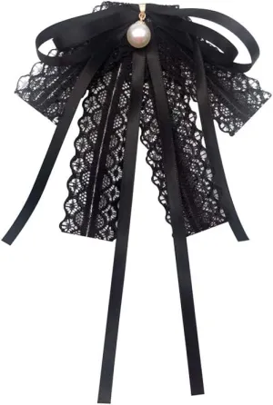 Black lace Bow Tie Brooches for Girl Women Fashion jabot collar brooch pins Pre-Tied Neck Tie Shirt Corsage Neck Tie