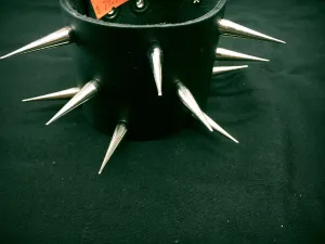 Black Leather Bracelet w/ 3 Rows of Silver Needle Spikes