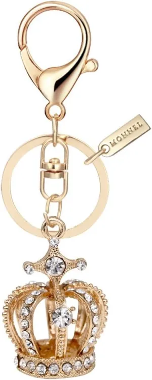 Bling Crystal 3D Crown Design Keychain Key Ring with Pouch Bag MZ849-1 Golden