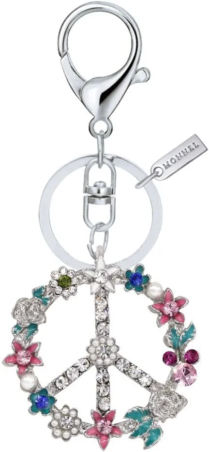 Bling Crystal Flower Peace Sign Key Ring Creative Packaging Box MZ844-1