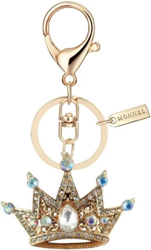 Bling Crystal Golden Crown Design Keychain Key Ring with Pouch Bag MZ900-3