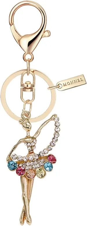 Bling Rainbow Crystal Ballerina Dancer Key Ring with Pouch Bag MZ885-1