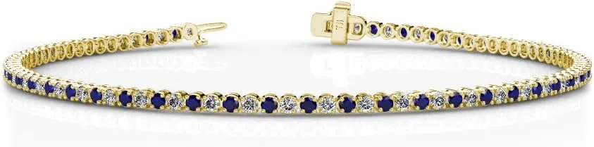 Blue Sapphire & Lab Grown Diamond 2.03 ctw Womens Eternity Tennis Bracelet 14K Gold