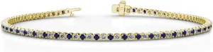 Blue Sapphire & Lab Grown Diamond 2.03 ctw Womens Eternity Tennis Bracelet 14K Gold