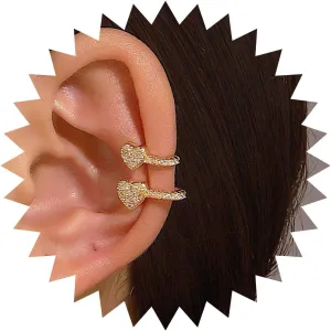 Bohemian Crystal Heart Cuff Earrings Gold Paved Heart Cartilage Earrings Double Cz Heart Ear Cuff Earrings Rhinestone Heart Cartilage Cuff Earrings Jewelry for Women Gifts