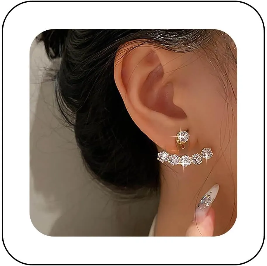 Bohemian Crystal Jacket Earrings Gold Cz Paved Earrings Small Crystal Stud Earrings Minimalist Rhinestone Ear Jacket Earrings Jewelry for Women