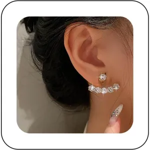 Bohemian Crystal Jacket Earrings Gold Cz Paved Earrings Small Crystal Stud Earrings Minimalist Rhinestone Ear Jacket Earrings Jewelry for Women