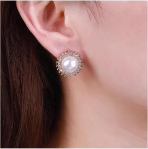 Bohemian Crystal Pearl Stud Earrings Paved Cz Circle Earrings Halo Pearl Earring Rhinestone Round Stud Earring Jewelry for Women