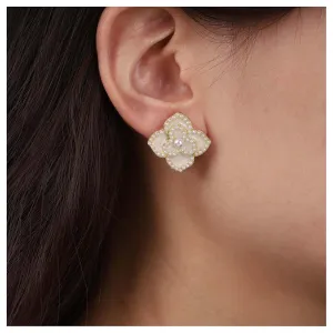 Bohemian Pearl Flower Earrings Gold Enamel Flower Camellia Earrings Pearl Rose Earrings Enamel Camellia Stud Earrings Jewelry for Women and Girls Gifts