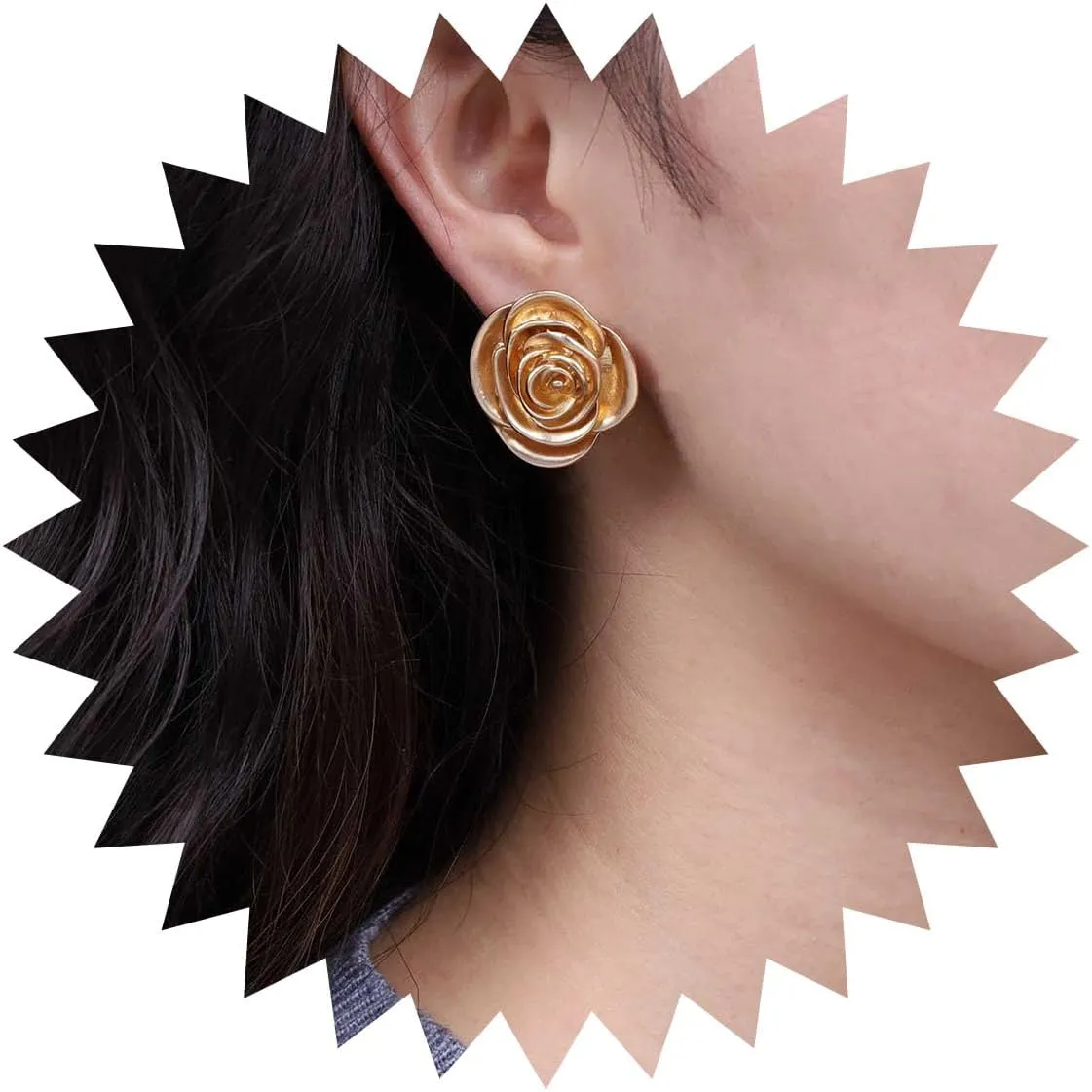 Bohemian Rose Flower Earrings Gold Camellia Flower Stud Earrings Large Metal Rose Flower Earrings Minimalist Floral Rose Stud Earrings Jewelry for Women Gifts