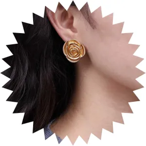 Bohemian Rose Flower Earrings Gold Camellia Flower Stud Earrings Large Metal Rose Flower Earrings Minimalist Floral Rose Stud Earrings Jewelry for Women Gifts