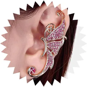 Boho Crystal Butterfly Ear Cuffs Earrings Gold No Piercing Earrings Butterfly Ear Clips Crawler Climber Cuffs Wrap Earrings Statement Butterfly Crystal Earrings Jewelry for Women
