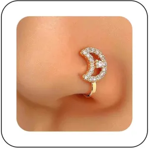 Boho Crystal Moon Nose Ring Cz Moon Fake Nose Ring Gold Fake Septum Nose Ring U Shape Clip on Nose Ring Bendable Tiny Moon Crescent Nose Ring Stud Jewelry Women
