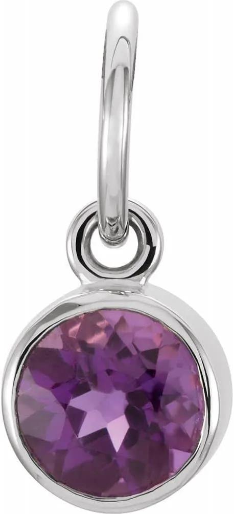 Bonyak Jewelry 14k White Gold 4mm Round Imitation Amethyst Birth Month Stone Charm Unique