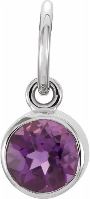 Bonyak Jewelry 14k White Gold 4mm Round Imitation Amethyst Birth Month Stone Charm Unique