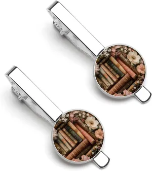 Book Flower Men's Tie Clip Tie Bar Round Tie Clasp Classic Tie Tack Pins Jewelry Accessories