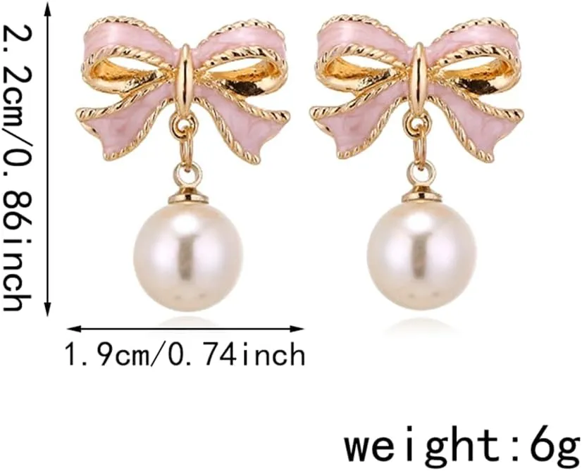 Bow Earrings for Women Trendy Gold Pearl Drop Dangle Earrings Bowknot Stud Wedding Party Daily Jewelry Accessory Gifts