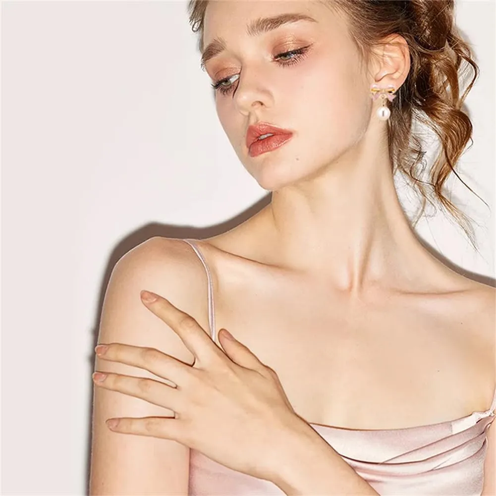 Bow Earrings for Women Trendy Gold Pearl Drop Dangle Earrings Bowknot Stud Wedding Party Daily Jewelry Accessory Gifts