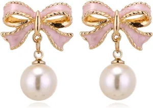 Bow Earrings for Women Trendy Gold Pearl Drop Dangle Earrings Bowknot Stud Wedding Party Daily Jewelry Accessory Gifts