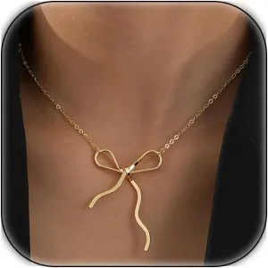Bow Necklace for Women Gold Necklace Gold Bow Pendant Necklace Dainty Jewelry for Her