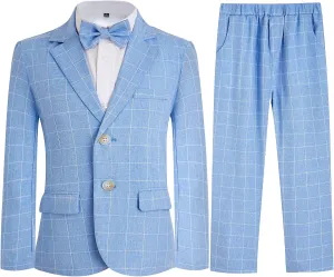 Boys Plaid Suit Set 4 Pieces Blazer Vest Pants Classic Formal Suit for Wedding Party