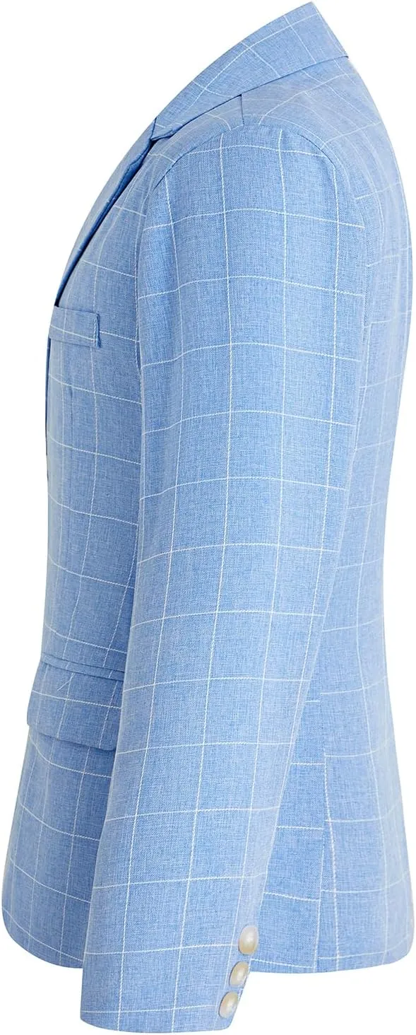 Boys Plaid Suit Set 4 Pieces Blazer Vest Pants Classic Formal Suit for Wedding Party
