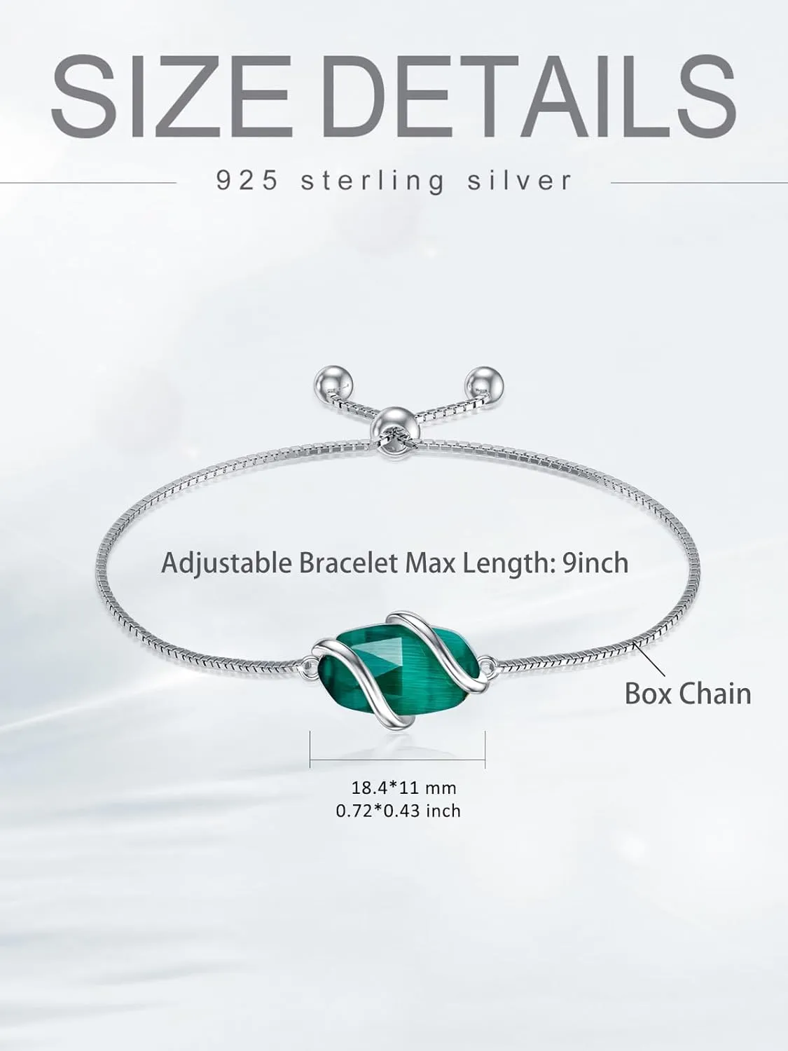 Bracelet for Women 925 Sterling Silver Dainty Simple Gemstone Link Bracelet Fine Jewelry Mothers Day Birthday Gifts for Mom Her (Fully Adjustable to 9 Inches)