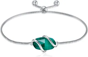 Bracelet for Women 925 Sterling Silver Dainty Simple Gemstone Link Bracelet Fine Jewelry Mothers Day Birthday Gifts for Mom Her (Fully Adjustable to 9 Inches)