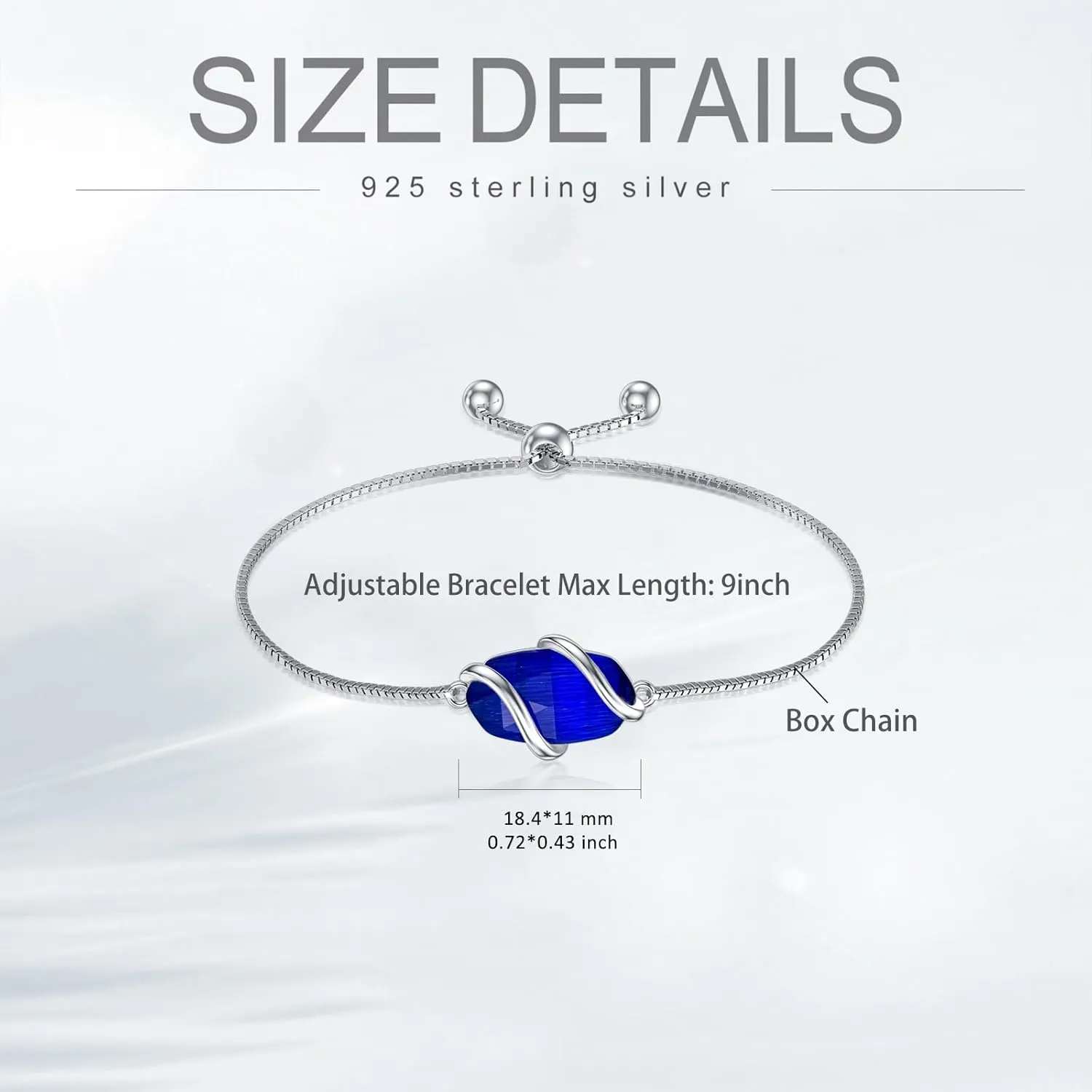 Bracelet for Women 925 Sterling Silver Dainty Simple Gemstone Link Bracelet Fine Jewelry Mothers Day Birthday Gifts for Mom Her (Fully Adjustable to 9 Inches)