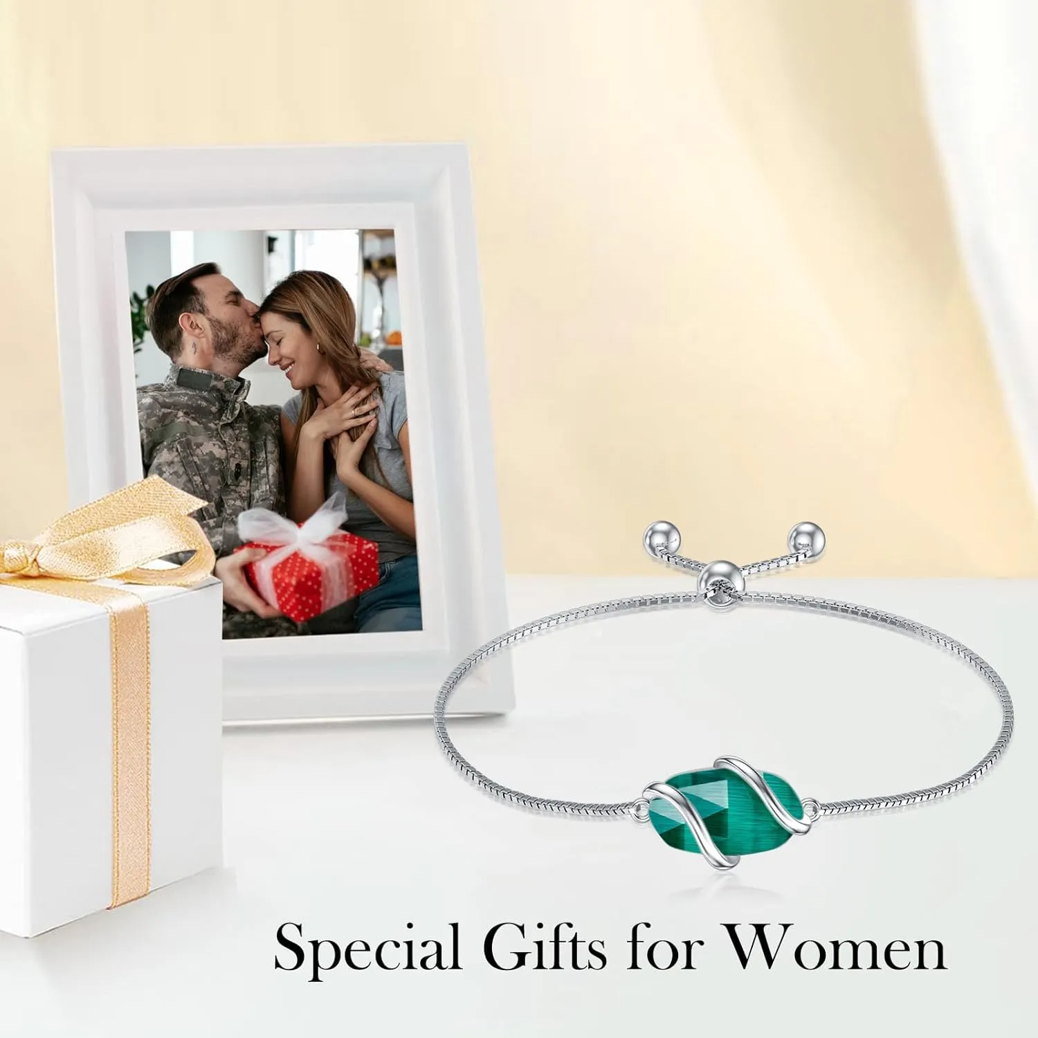 Bracelet for Women 925 Sterling Silver Dainty Simple Gemstone Link Bracelet Fine Jewelry Mothers Day Birthday Gifts for Mom Her (Fully Adjustable to 9 Inches)